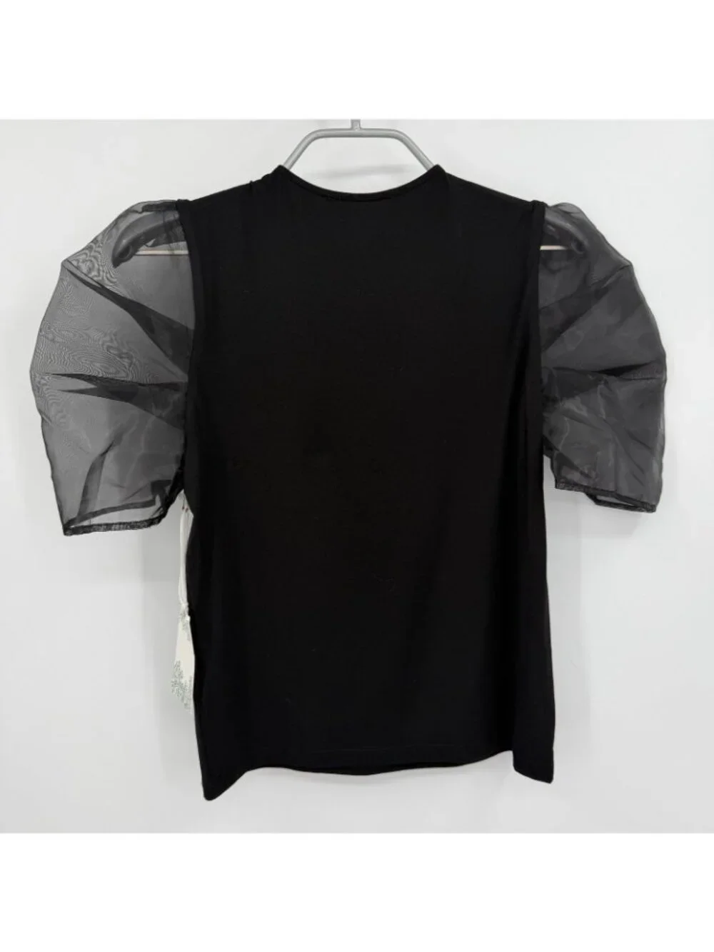 Hyacinth House by Tuckernuck Black Darby Organza Puff Sleeve Top size XXS 2XS